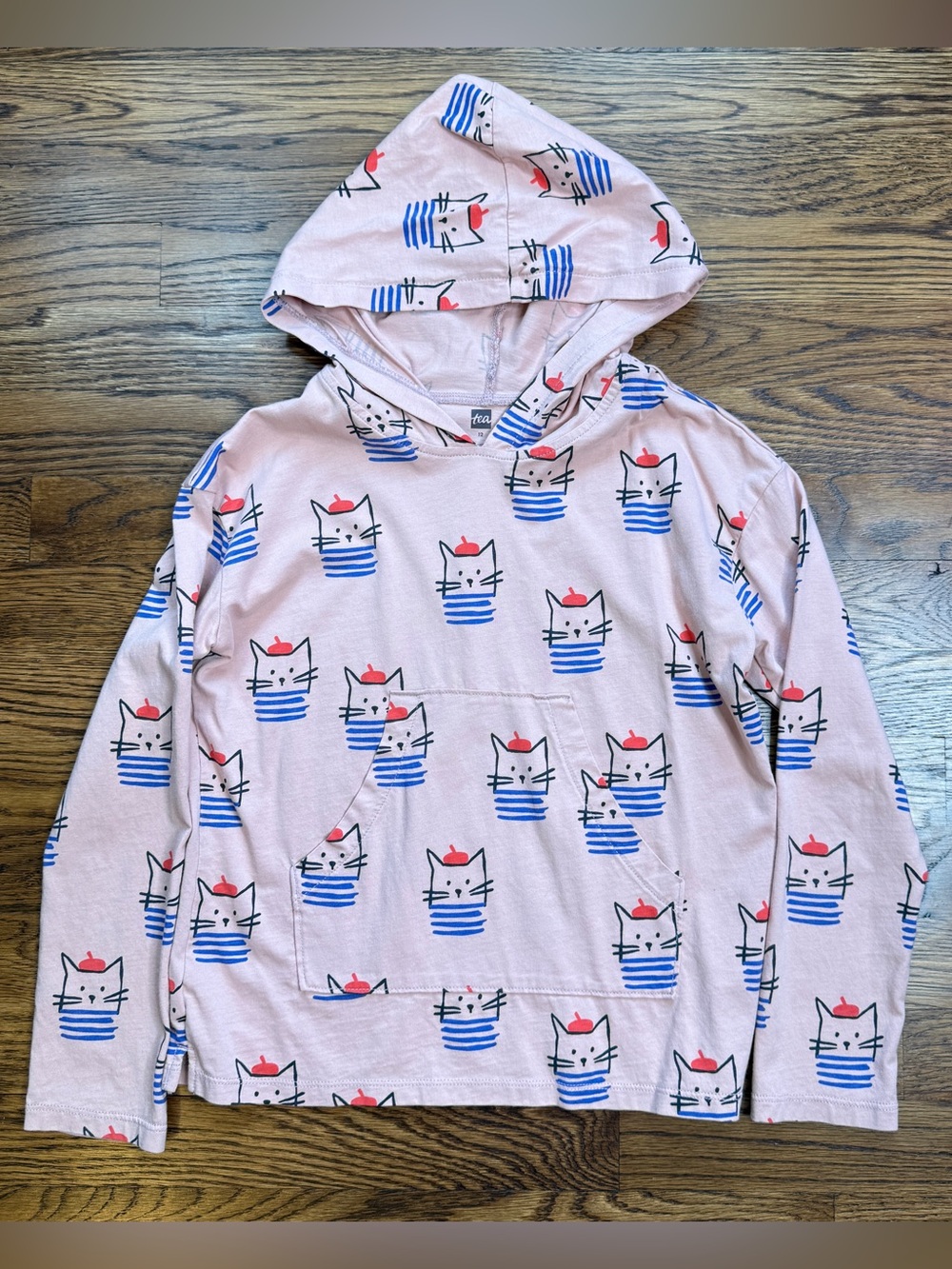 Tea Collection Girls French Cat Print Hooded Lightweight Pullover Top Size 12